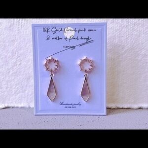 18K Gold vermeil pink zircon & mother of pearl dangle earrings